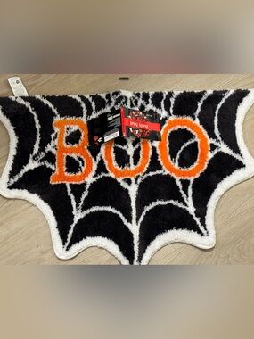Riviera Halloween 'BOO' Bath Mat in Black, White & Orange